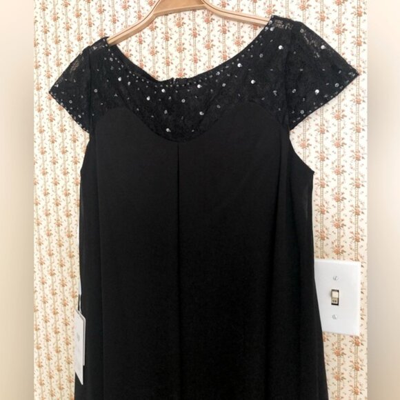 NWT JJ’s House Empire Chiffon Lace Sequin Modest Formal Dress in Black | 8 - Picture 4 of 7